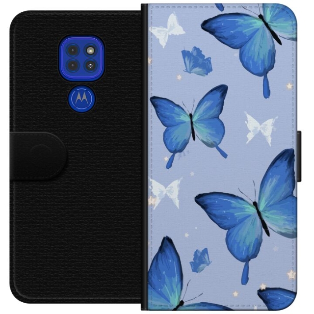 Portemonnee-hoesje voor Motorola Moto G9 Play met Blauwe vlinders ontwerp