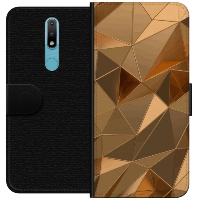 Portemonnee-hoesje voor Nokia 2.4 met 3D Goud ontwerp