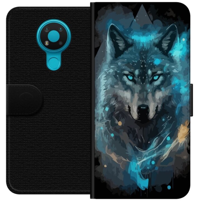 Portemonnee-hoesje voor Nokia 3.4 met Wolf ontwerp
