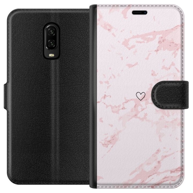 Portemonnee-hoesje voor OnePlus 6T met Roze Hart ontwerp