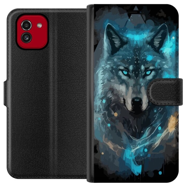 Portemonnee-hoesje voor Samsung Galaxy A03 met Wolf ontwerp