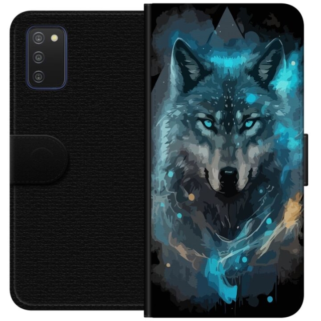 Portemonnee-hoesje voor Samsung Galaxy A03s met Wolf ontwerp