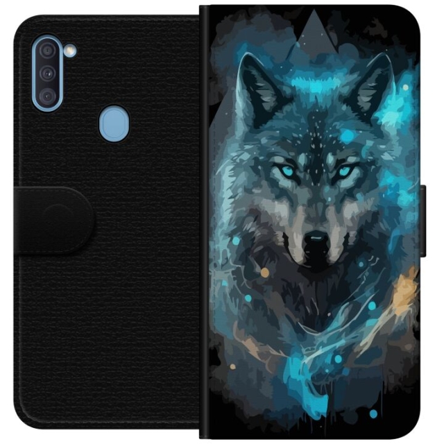 Portemonnee-hoesje voor Samsung Galaxy A11 met Wolf ontwerp
