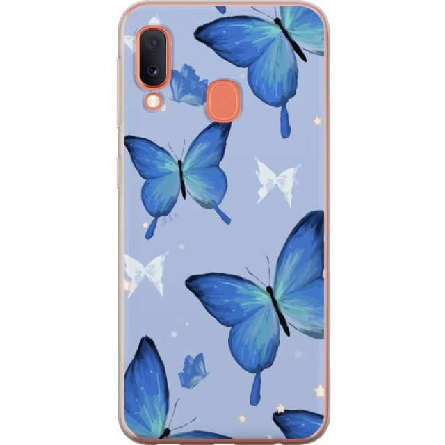 Mobiele hoes voor Samsung Galaxy A20e met Blauwe vlinders ontwerp
