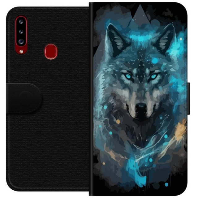 Portemonnee-hoesje voor Samsung Galaxy A20s met Wolf ontwerp