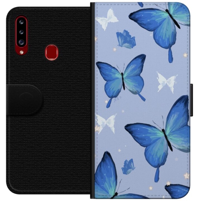 Portemonnee-hoesje voor Samsung Galaxy A20s met Blauwe vlinders ontwerp