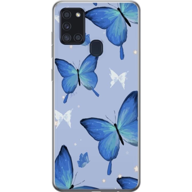 Mobiele hoes voor Samsung Galaxy A21s met Blauwe vlinders ontwerp