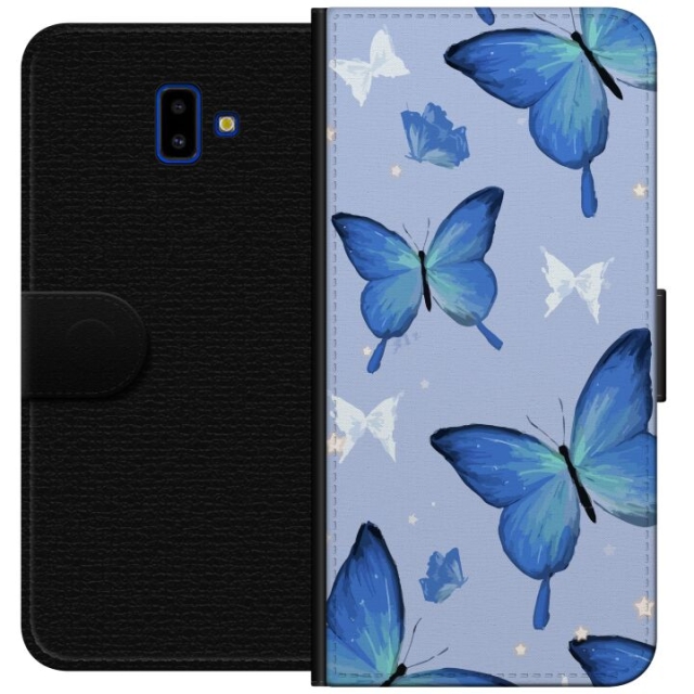 Portemonnee-hoesje voor Samsung Galaxy J6+ met Blauwe vlinders ontwerp