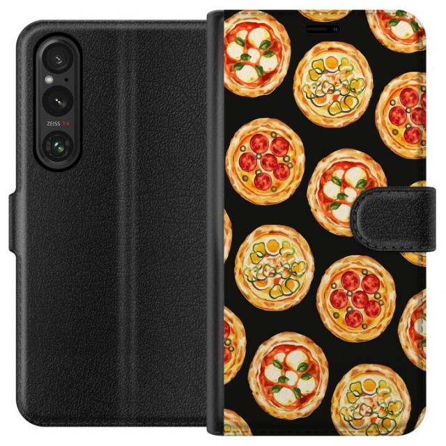 Portemonnee-hoesje voor Sony Xperia 1 V met Pizza ontwerp