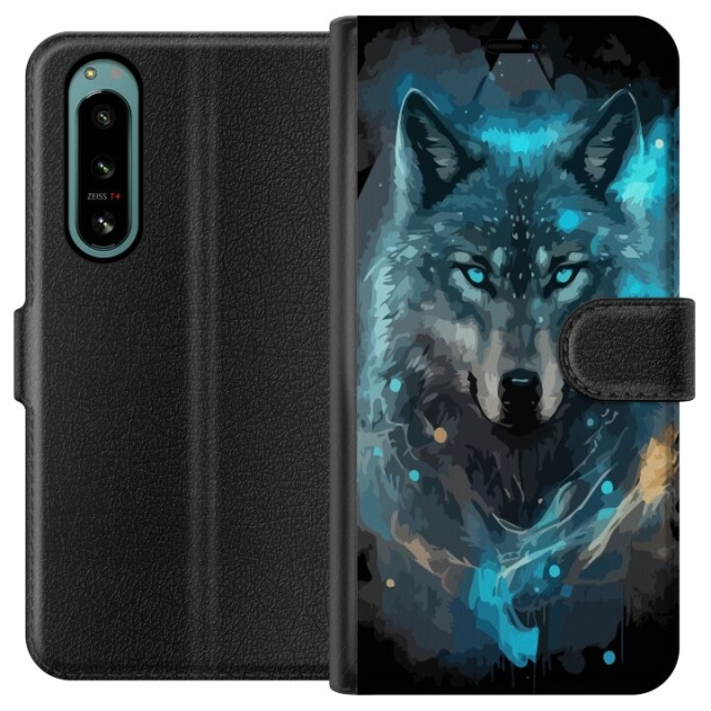 Portemonnee-hoesje voor Sony Xperia 5 IV met Wolf ontwerp