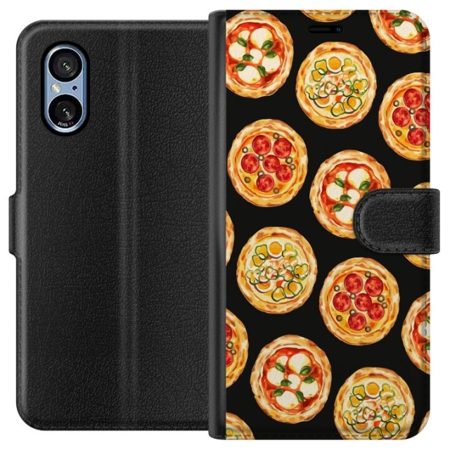 Portemonnee-hoesje voor Sony Xperia 5 V met Pizza ontwerp