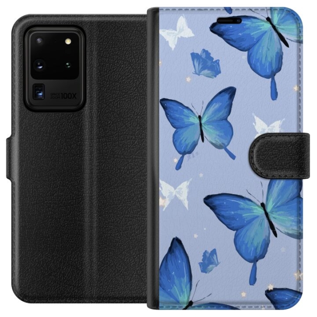 Portemonnee-hoesje voor Samsung Galaxy S20 Ultra met Blauwe vlinders ontwerp