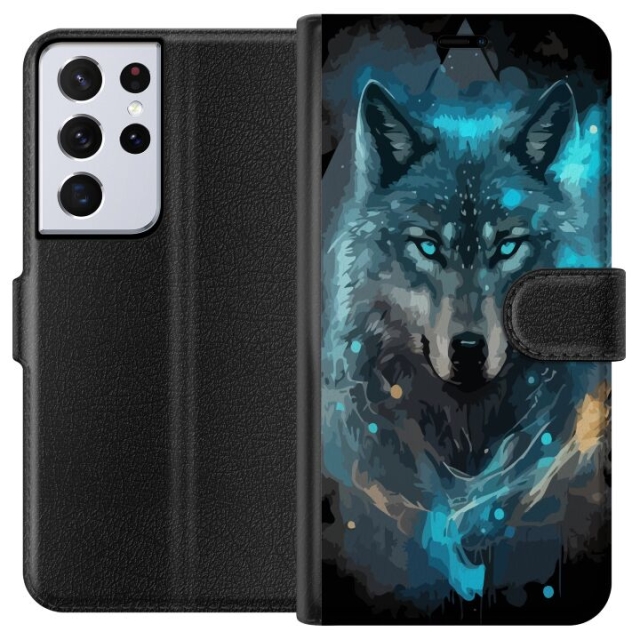 Portemonnee-hoesje voor Samsung Galaxy S21 Ultra 5G met Wolf ontwerp