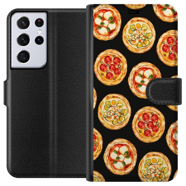 Portemonnee-hoesje voor Samsung Galaxy S21 Ultra 5G met Pizza ontwerp