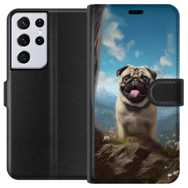 Portemonnee-hoesje voor Samsung Galaxy S21 Ultra 5G met Blije Hond ontwerp