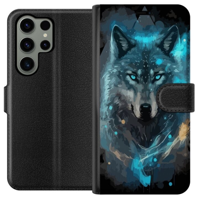 Portemonnee-hoesje voor Samsung Galaxy S23 Ultra met Wolf ontwerp