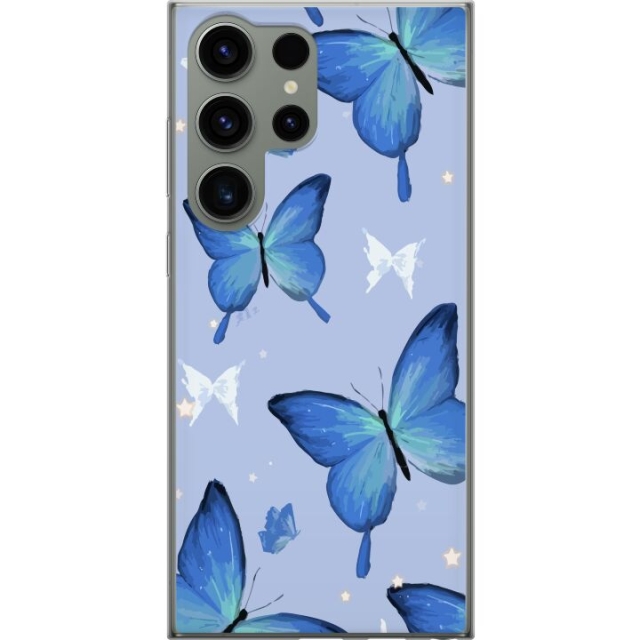 Mobiele hoes voor Samsung Galaxy S23 Ultra met Blauwe vlinders ontwerp