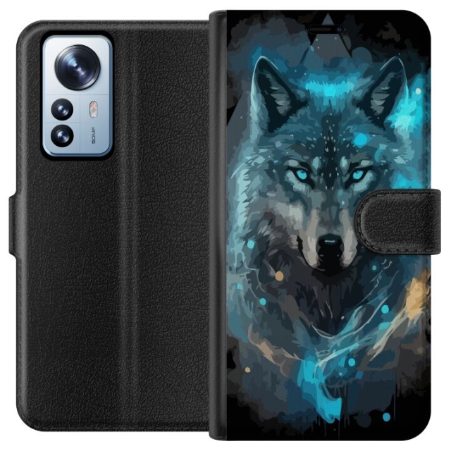 Portemonnee-hoesje voor Xiaomi 12 Pro met Wolf ontwerp