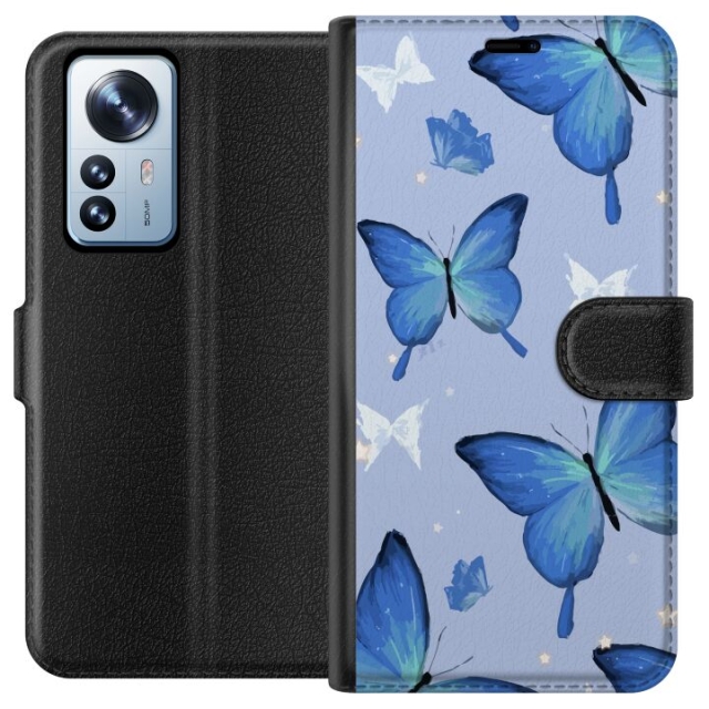 Portemonnee-hoesje voor Xiaomi 12 Pro met Blauwe vlinders ontwerp