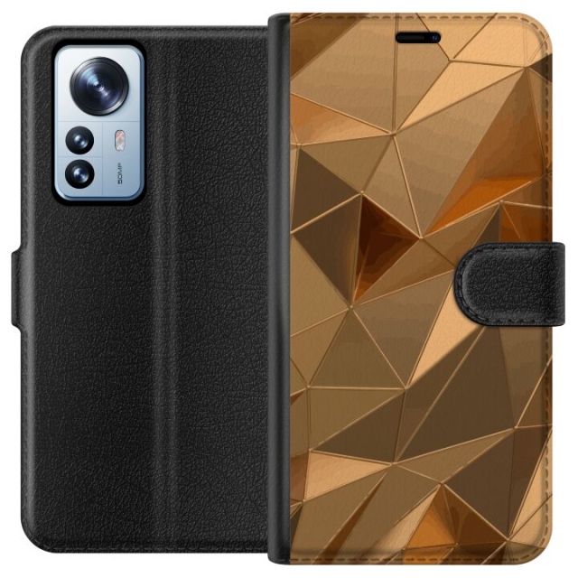 Portemonnee-hoesje voor Xiaomi 12 Pro met 3D Goud ontwerp