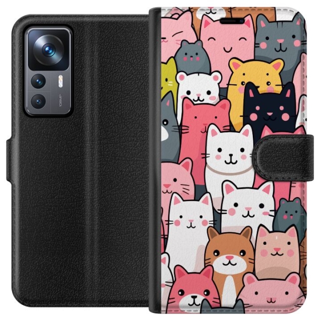 Portemonnee-hoesje voor Xiaomi 12T met Kattenpatroon ontwerp