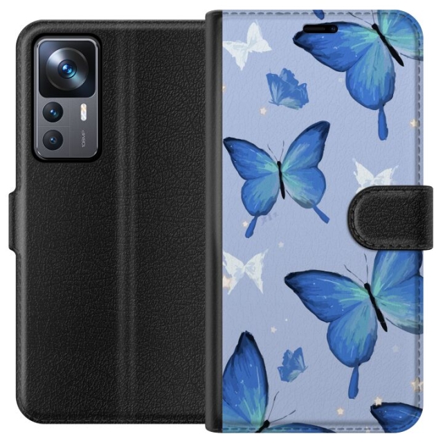 Portemonnee-hoesje voor Xiaomi 12T met Blauwe vlinders ontwerp