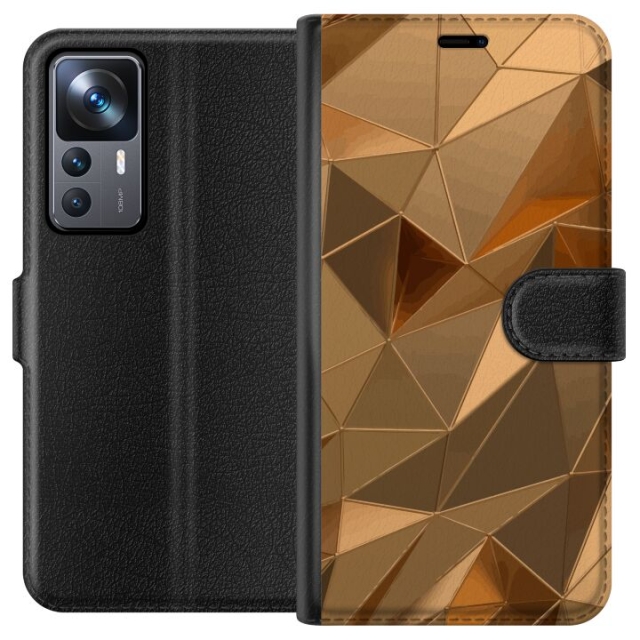 Portemonnee-hoesje voor Xiaomi 12T Pro met 3D Goud ontwerp