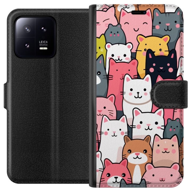 Portemonnee-hoesje voor Xiaomi 13 met Kattenpatroon ontwerp