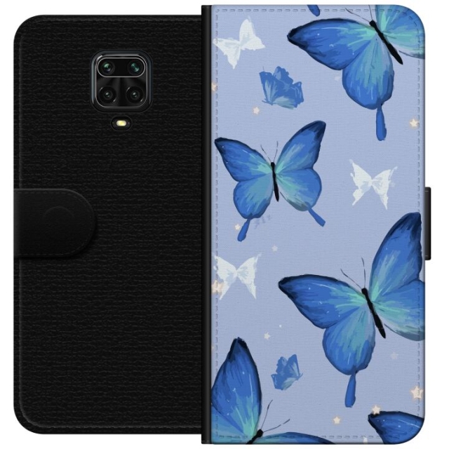 Portemonnee-hoesje voor Xiaomi Redmi Note 9 Pro met Blauwe vlinders ontwerp