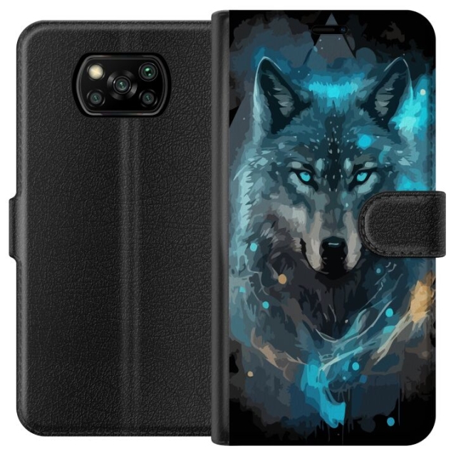 Portemonnee-hoesje voor Xiaomi Poco X3 NFC met Wolf ontwerp