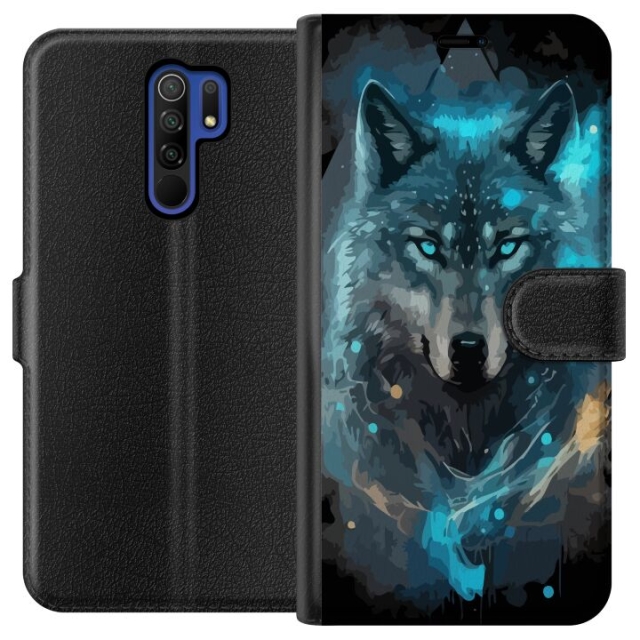 Portemonnee-hoesje voor Xiaomi Redmi 9 met Wolf ontwerp