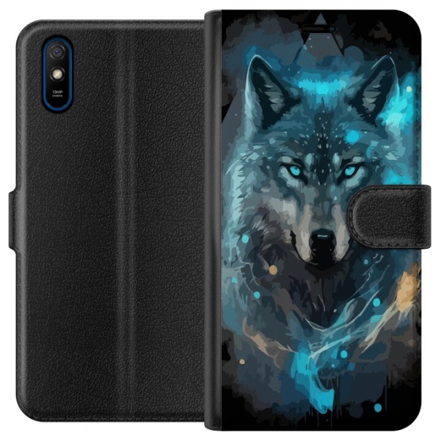 Portemonnee-hoesje voor Xiaomi Redmi 9A met Wolf ontwerp