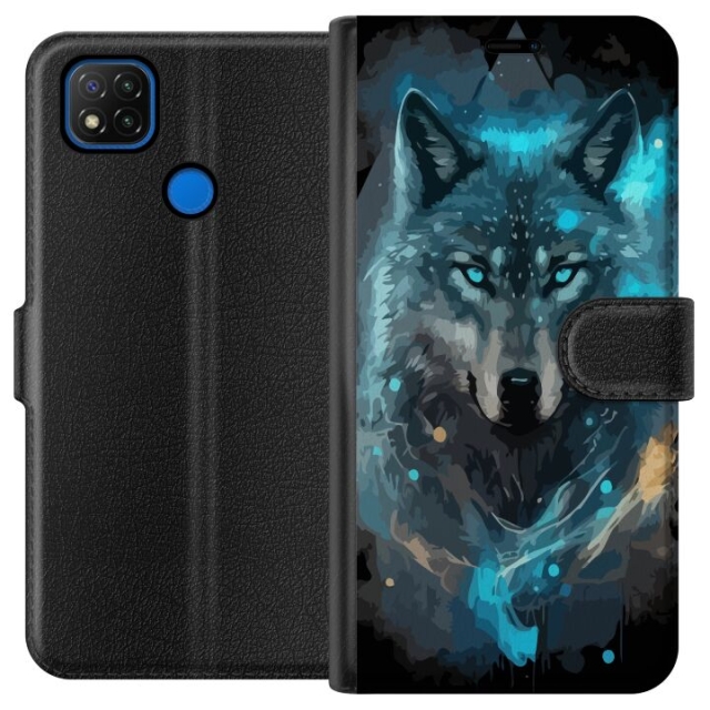 Portemonnee-hoesje voor Xiaomi Redmi 9C met Wolf ontwerp