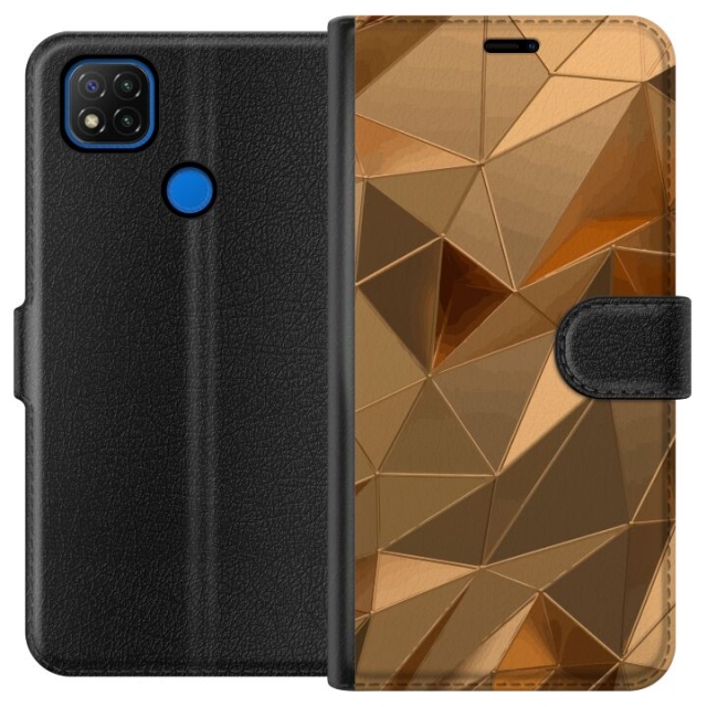 Portemonnee-hoesje voor Xiaomi Redmi 9C met 3D Goud ontwerp