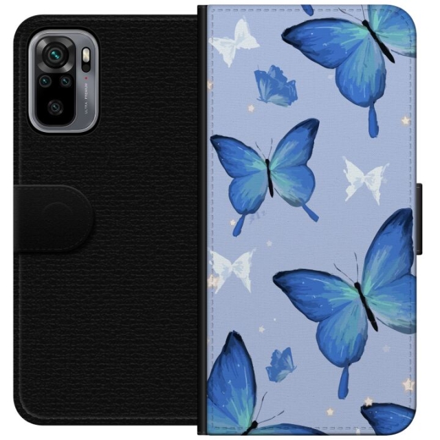 Portemonnee-hoesje voor Xiaomi Redmi Note 10S met Blauwe vlinders ontwerp