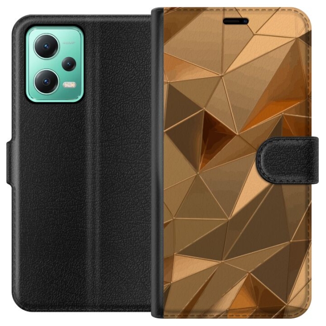 Portemonnee-hoesje voor Xiaomi Redmi Note 12 met 3D Goud ontwerp