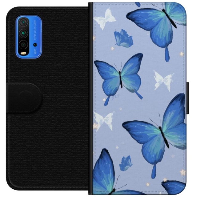 Portemonnee-hoesje voor Xiaomi Redmi Note 9 4G met Blauwe vlinders ontwerp