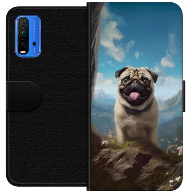 Portemonnee-hoesje voor Xiaomi Redmi Note 9 4G met Blije Hond ontwerp