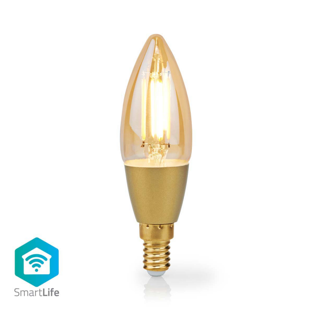 Nedis SmartLife LED Filamentlamp | E14 | 470 lm | 4.90 W | Warm Wit | 1800 - 3000 K | Glas | Android™ / IOS | Kaars | 1 Stuks
