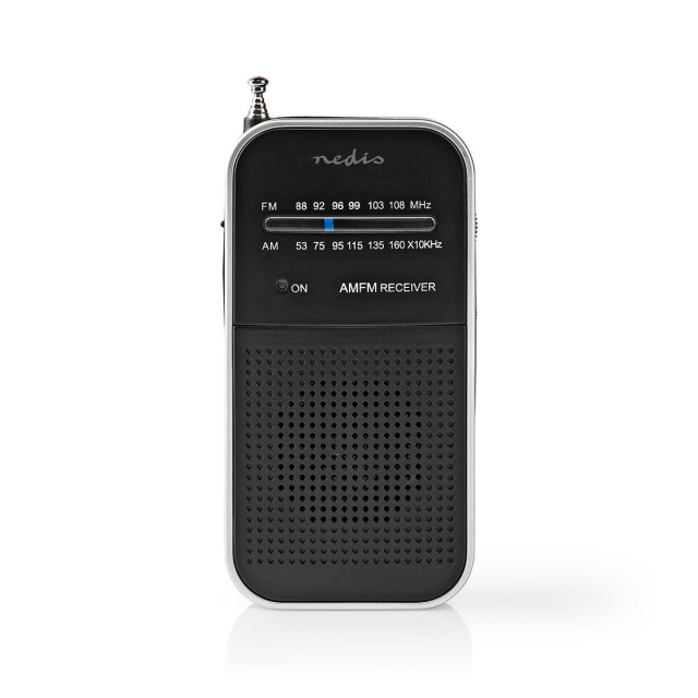 Nedis FM-Radio | Draagbaar Model | AM / FM | Batterij Gevoed | Analoog | 1.5 W | Zwart-Wit Scherm | Koptelefoonoutput | IP20 | Aluminium / Zwart