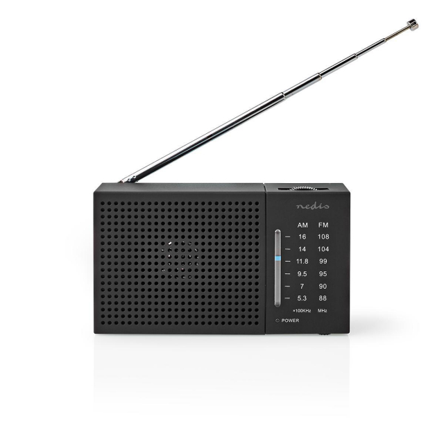 Nedis FM-Radio | Draagbaar Model | AM / FM | Batterij Gevoed | Analoog | 1.5 W | Zwart-Wit Scherm | Koptelefoonoutput | IP20 | Zwart