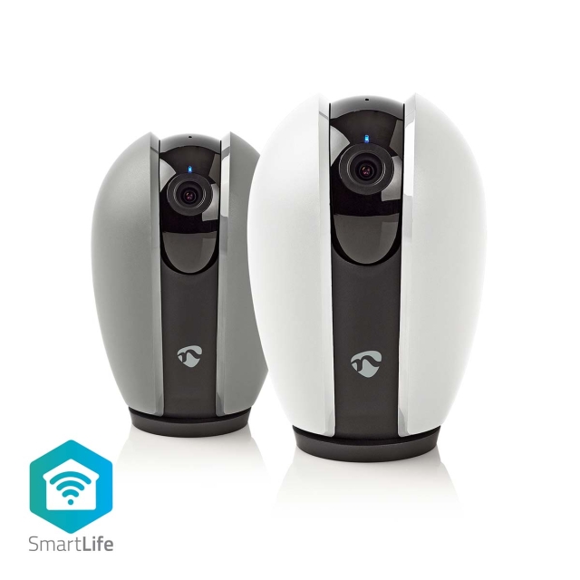 Nedis SmartLife Camera voor Binnen | Full HD 1080p | Pan tilt | Cloud Opslag (optioneel) / microSD (niet inbegrepen) | Met bewegingssensor | Nachtzicht | Donkergrijs / Wit