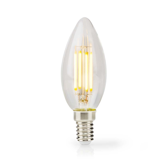 Nedis LED-Filamentlamp E14 | Kaars | 4.5 W | 470 lm | 2700 K | Dimbaar | Warm Wit | Retrostijl | 1 Stuks | Doorzichtig