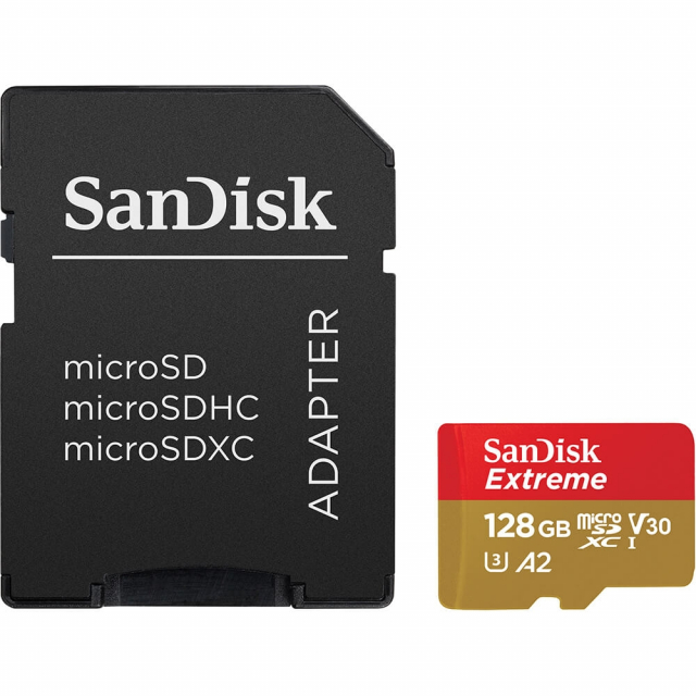MicroSDXC Extreme 128GB 190MB/s A2 C10 V30 met adapter 