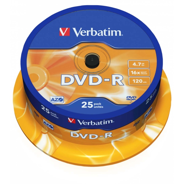 DVD-R AZO 16x 4.7GB 25 Pack Spindel Mat Zilver