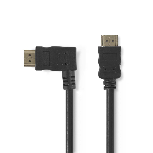 Nedis High Speed ​​HDMI™-Kabel met Ethernet | Links Gehoekte HDMI™ Connector | HDMI™ Connector | 4K@30Hz | 10.2 Gbps | 1.50 m | Rond | PVC | Zwart | Envelop