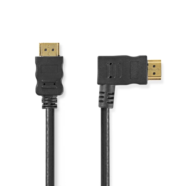 Nedis High Speed ​​HDMI™-Kabel met Ethernet | Rechts Gehoekte HDMI™ Connector | HDMI™ Connector | 4K@30Hz | 10.2 Gbps | 1.50 m | Rond | PVC | Zwart | Envelop