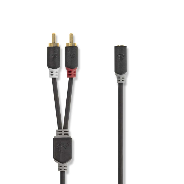 Nedis Stereo-Audiokabel | 2x RCA Male | 3,5 mm Female | Verguld | 0.20 m | Rond | Antraciet | Doos