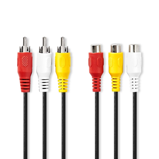 Nedis Composiet Videokabel | 3x RCA Male | 3x RCA Female | Vernikkeld | 480p | 5.00 m | Rond | PVC | Zwart | Envelop
