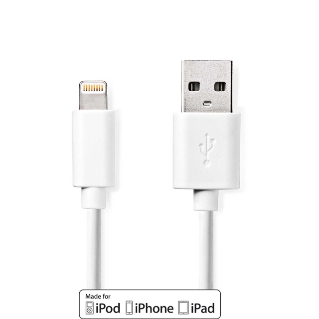 Nedis Lightning Kabel | USB 2.0 | Apple Lightning 8-Pins | USB-A Male | 480 Mbps | Vernikkeld | 2.00 m | Rond | PVC | Wit | Doos